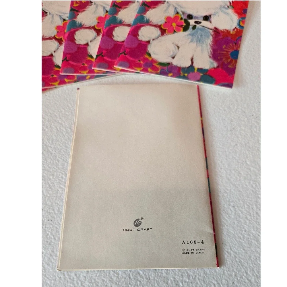 Vintage Rust Craft Cordials Poodle Note Cards Pink Floral 6 Cards Envelopes Box